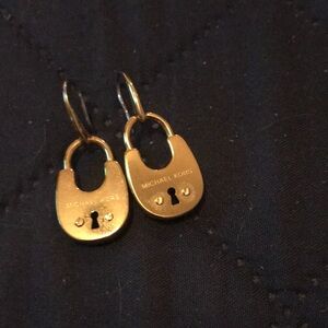 Michael Kors Gold Tone Padlock Drop Earrings with Logo
